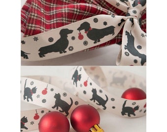 3yd sausage dog or black cats christmas ribbon/ 15-25mm Ribbon / Berisford ribbon, animal ribbon, dog gros grain, Christmas grosgrain