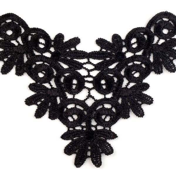 Application triangle de dentelle 11x14cm / noir, blanc / Appliqué dentelle broderie pour encolure dos nageur, décoration col