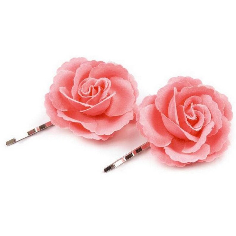 2 Fleurs tissu 45mm sur pince / Nombreux coloris / Epingles cheveux fleurs satin, roses pour cheveux, barrettes fleurs coiffure image 4