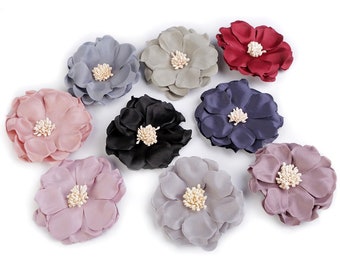 Satin Fabric Flower 75mm / Many colors / fabric flower embellishment, flower appliques, craft flowers, fabric flower brooch / flower clips