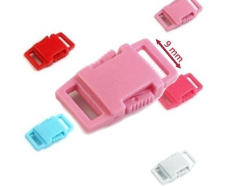 4 mini clips boucle sangle 9mm / Plastique nombreux coloris / Fermeture et réglage boucle de sangle pour sac, bandoulière, ceinture
