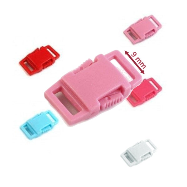 4 mini clips boucle sangle 9mm / Plastique nombreux coloris / Fermeture et réglage boucle de sangle pour sac, bandoulière, ceinture