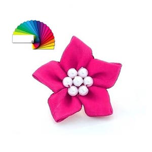 10 flowers satin fabric and pearls poinsettia 4cm / wedding corsage flower, wedding fabric flower, ribbon rosette flowers, flower decoration