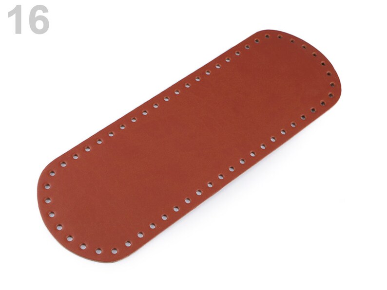 May include: A brown leather strap with evenly spaced holes for stitching. The strap is approximately 16 inches long.