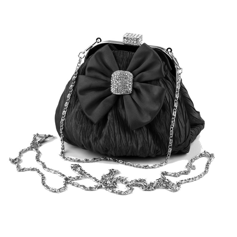 Petit sac bourse satin et strass noir ou rouge / Pochette mariage, sac cérémonie, sac bandoulière zdjęcie 2