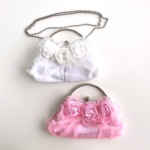 Small ivory or pink organza and satin purse bag, carried in the hand or across the body image 4