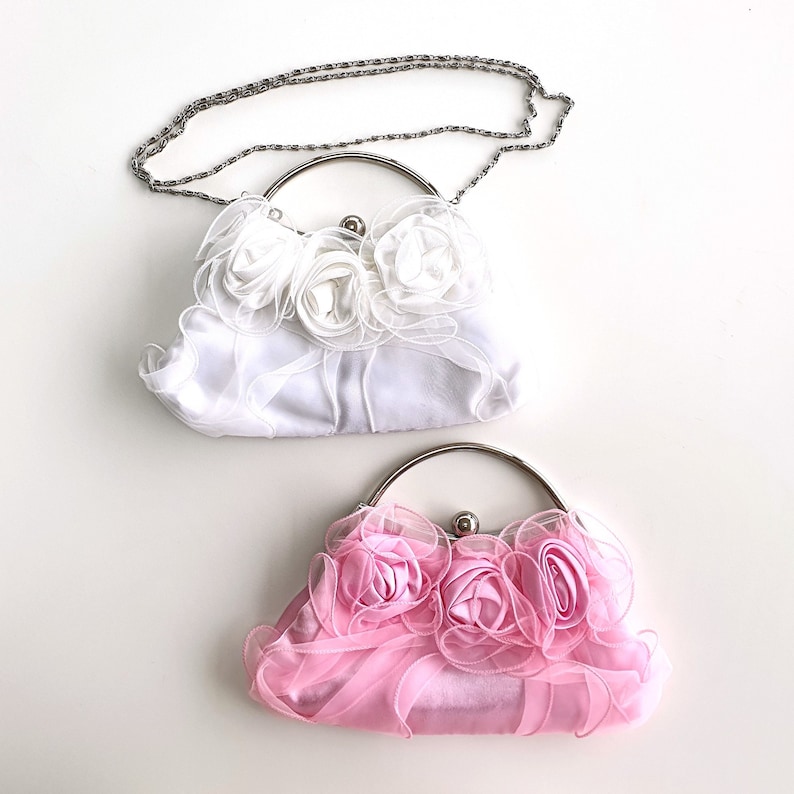 Small ivory or pink organza and satin purse bag, carried in the hand or across the body image 4
