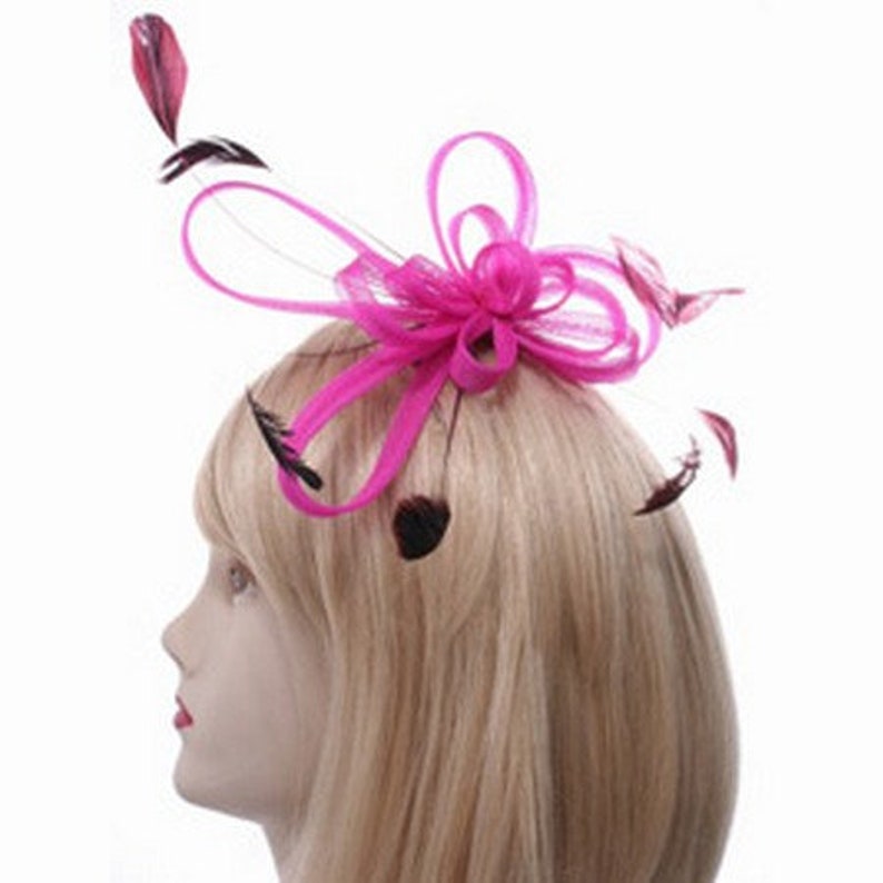 Hair accessory or flower brooch in sisal and feathers, fascinator, fascinator Pink