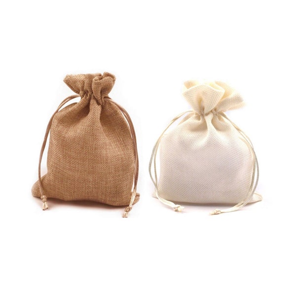 2 Drawstring Pouch Bag Jute Imitation / ivory or brown / Linen effect purse, jute bag, fabric bag