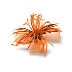 Accesorio para el cabello o broche de flores en sisal y plumas, tocado, tocado 5. Orange