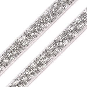 May include: Two silver glitter elastic bands on a white background. The bands are angled diagonally across the frame. The glitter is densely packed, creating a shimmering effect. The edges of the bands are bordered with a thin white line.
