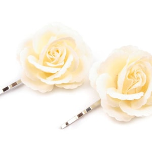 2 Fleurs tissu 45mm sur pince / Nombreux coloris / Epingles cheveux fleurs satin, roses pour cheveux, barrettes fleurs coiffure image 1