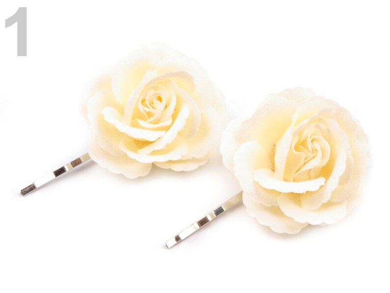2 Fleurs tissu 45mm sur pince / Nombreux coloris / Epingles cheveux fleurs satin, roses pour cheveux, barrettes fleurs coiffure image 1