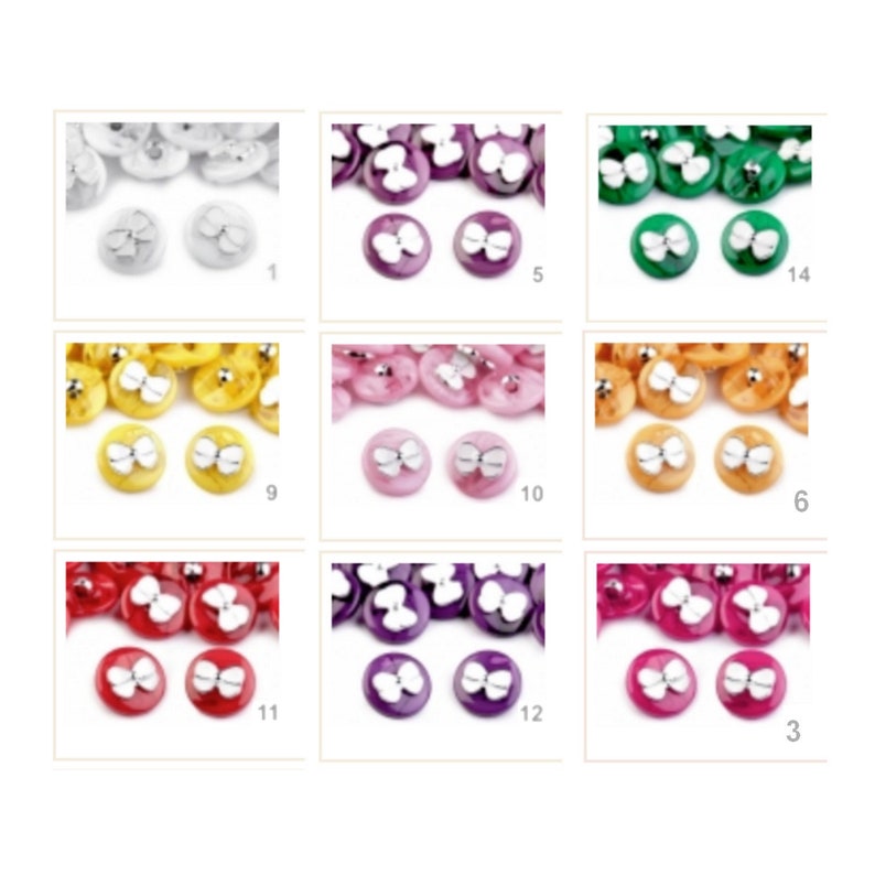 10 boutons avec noeud 18mm / Nombreux coloris / Boutons marbrés en plastique, boucle au dos, motif noeud image 2