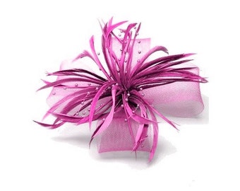 Accessoire de coiffure ou broche fleur en sisal et plumes, bibi, fascinateur