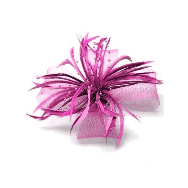 Accessoire de coiffure ou broche fleur en sisal et plumes, bibi, fascinateur