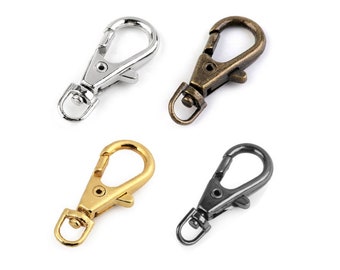 4 swivel metal carabiners for 4mm strap / silver, bronze / metal fastener, twist hook, key ring