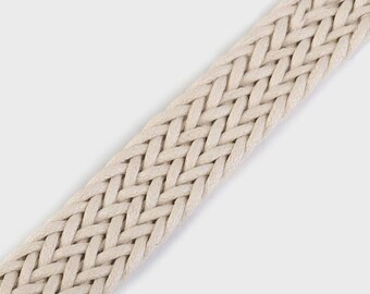 Ecru braided webbing, 25 mm wide, sold by the meter – Bag and tote handles, shoulder straps – Cotton and polyester, 3.6 mm thick