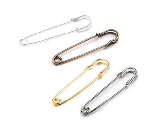 2 Oversized Safety Pins 13x75mm / silver or gold / safety pin, pin pin, kilt pin, decorative pin brooch or closure