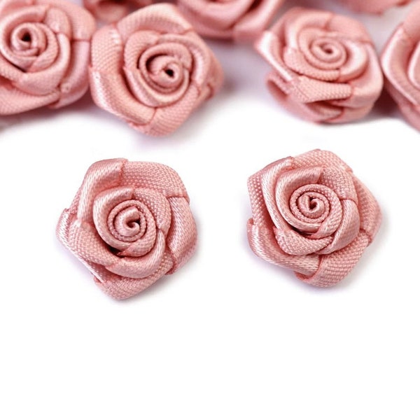 10 mini roses satin 15mm / Nombreux coloris / Fleurs en ruban de satin, petites roses tissu décoration mariage, appliqués fleurs