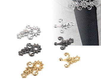 2 Decorative metal hook clasps / silver or black / hook loop closure clip for jacket, vest, bag, leather goods