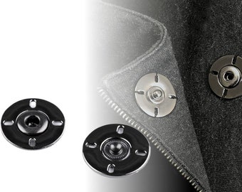 2 botones a presión modernos, metal negro, costura 21 mm / botón a presión, botones para coser