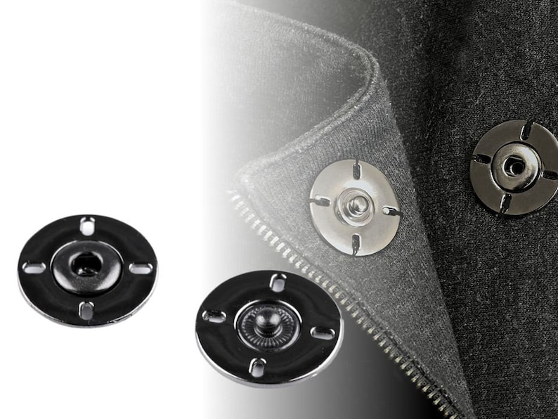 2 bottoni automatici moderni, metallo nero, cucito da 21 mm / bottone a pressione, bottoni da cucire immagine 1