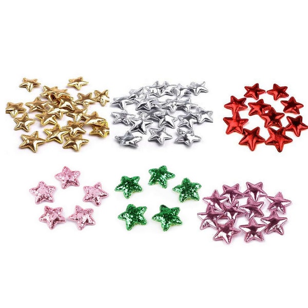 20 stars metallic 30mm / Many colors / patch stars with glitter sequins, decorations to sew or paste, decorative stars