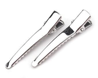 10 alligator-haarclips 40mm Zilver / strips om te decoreren, haaraccessoires, metalen clips, haarclips