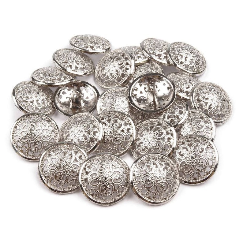 10 metal buttons chiseled / 18-22-25mm / gold silver or black / cut metal filigree pattern, buckle on the back, round buttons metal Silver