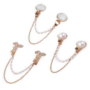 Double clip broche strass et perles / crochet boucle agrafe de fermeture pour veste, gilet, sac, maroquinerie