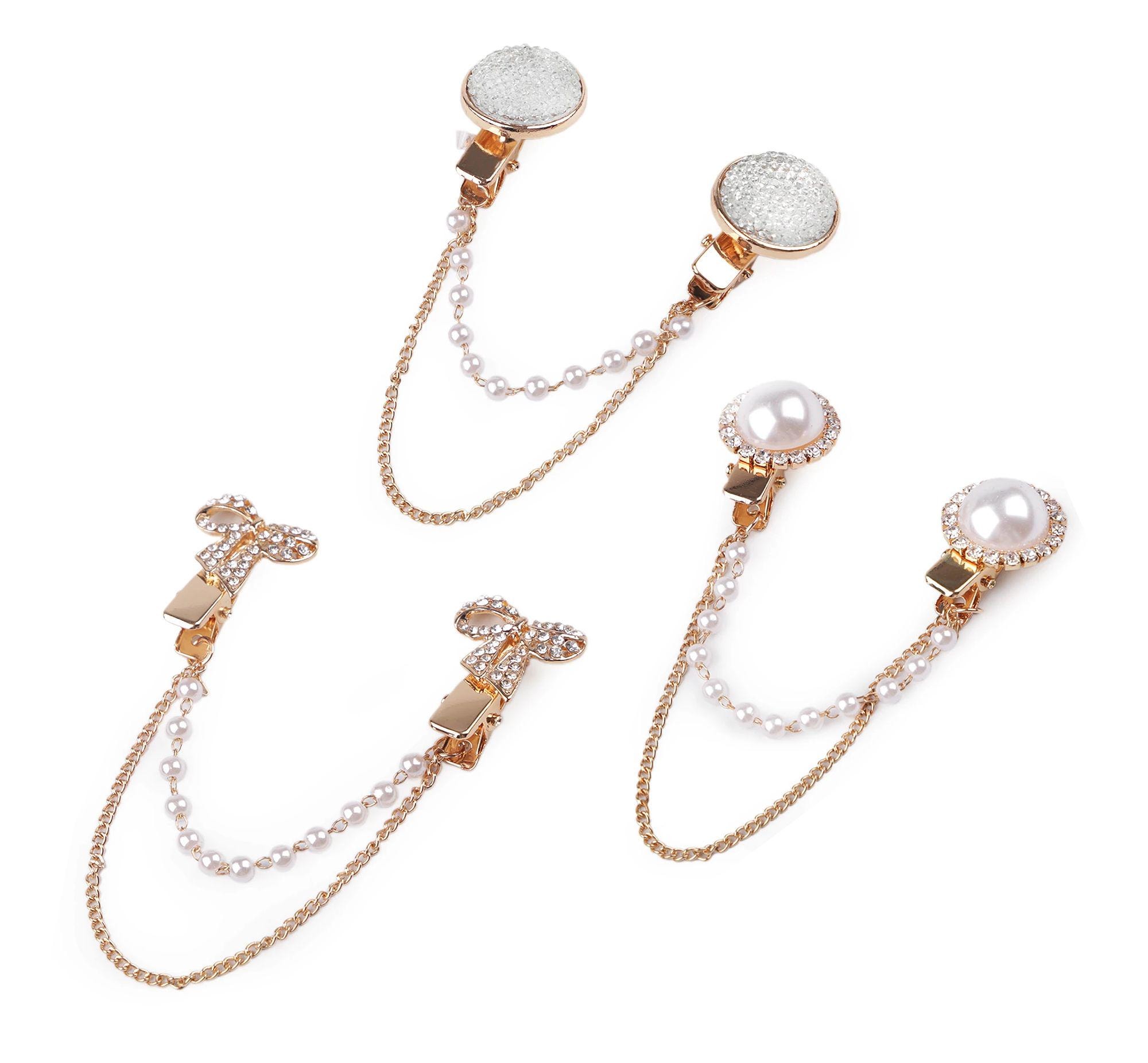 Double Clip Rhinestone Brooch and Beads / Hook Loop Closure