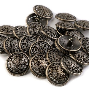 10 boutons métal ciselé / 18-22-25mm / or argent ou noir / Motif filigrane métal découpé, boucle au dos, boutons ronds metal Bronze