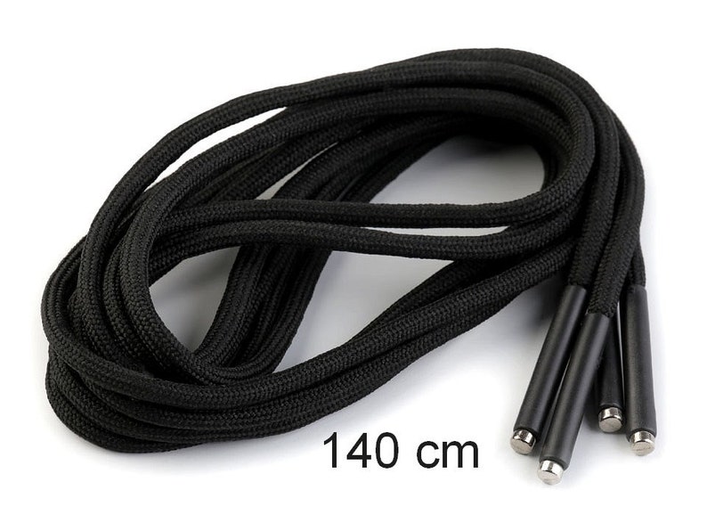 4 black hoodie strings 130/140 cm with tips / shoe laces with ends, cord with metal finish, hoodlaces with ends 140 Centimeters