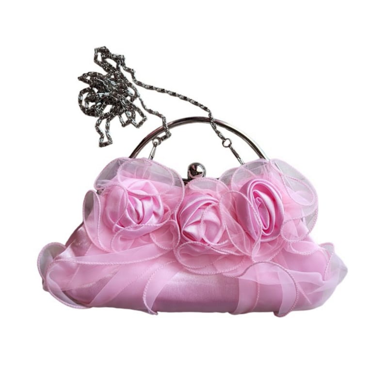 Small ivory or pink organza and satin purse bag, carried in the hand or across the body image 3