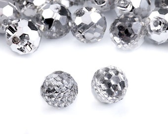 Silver faceted transparent crystal buttons Ø10 mm