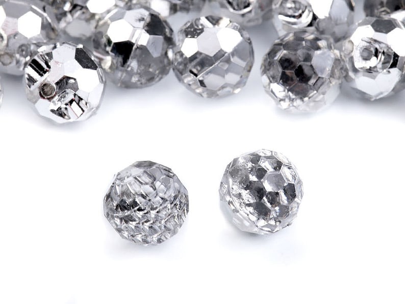 Silver faceted transparent crystal buttons Ø10 mm image 1