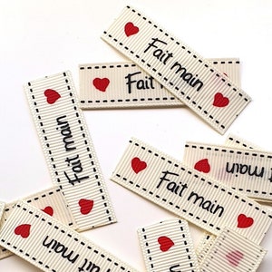 Etiquettes fait main 55x16mm grosgrain ivoire avec surpiqures /  Etiquettes Handmade