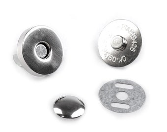 2 Magnetic clasps 18mm with single or double rivet / silver, bronze, black / Magnetic snap buttons, magnets for bag closure