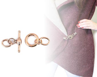Metal toggle clasp for clothing, 37x62 mm, American-style fastener for coats and vests, decorative closure for bags and belts, silver, rose gold, blackened