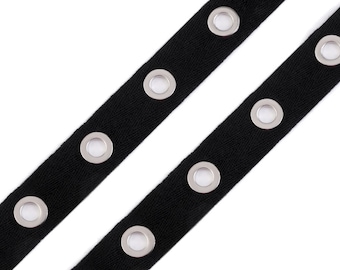 Passacavi in metallo / Nastro occhielli / Nastro in cotone nero con occhielli argento 24mm / per bustier, allacciatura, stile gotico