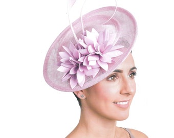 Wedding fascinator pink, gray, anise green flower / Wedding hat, wedding hairstyle accessory