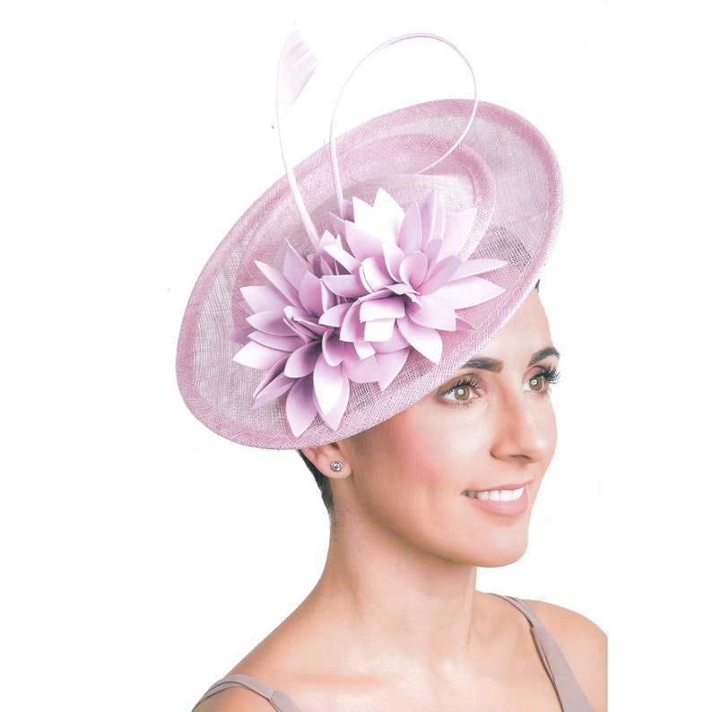 Wedding fascinator pink, gray, anise green flower / Wedding hat, wedding hairstyle accessory image 1