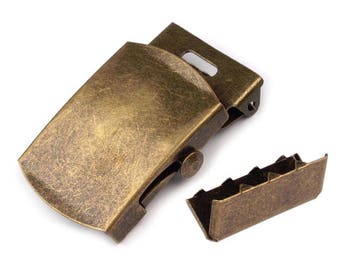 Web Belt Buckle 25 mm with Belt Tip, silver or brass, vintage style