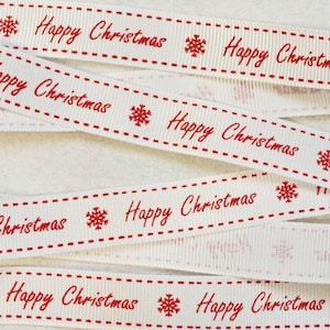 Ruban de Noël festif - Imprimé Happy Christmas, Accessoire d'emballage cadeau