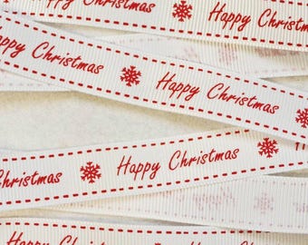 Festive Christmas Ribbon - Happy Christmas Printed, Gift Wrapping Accessory