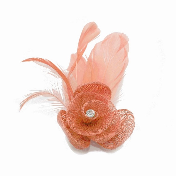 Sisal flower brooch or bibi, feathers and crystal / flower brooch, hair accessory, hair flower, fascinator fascinator