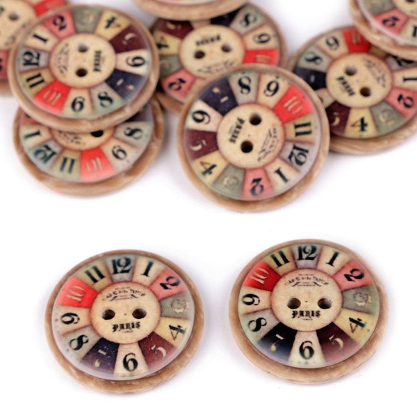 3 beautiful imitation wood buttons 40 mm / clock buttons, vintage Paris, shabby chic decoration, countryside spirit