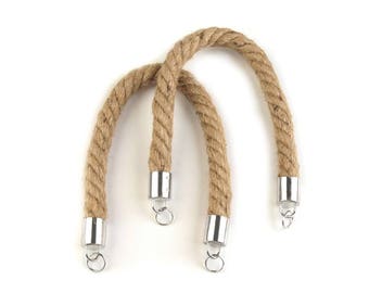 Raw rope bag handles 42cm with silver metal buckles / cotton rope bag handles, tote bag handles, natural rope handles bag for beach bags