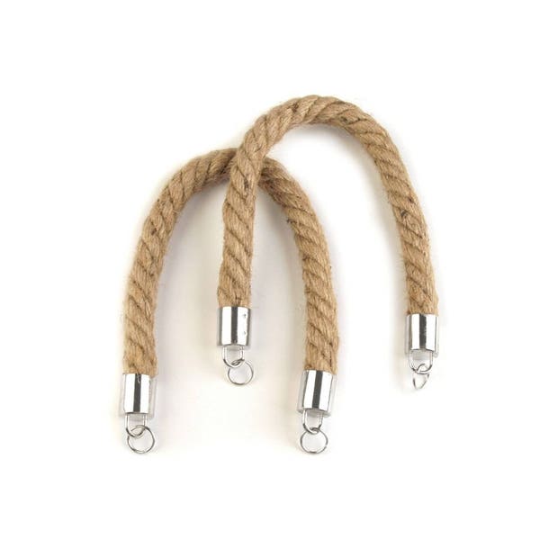 Raw rope bag handles 42cm with silver metal buckles / cotton rope bag handles, tote bag handles, natural rope handles bag for beach bags